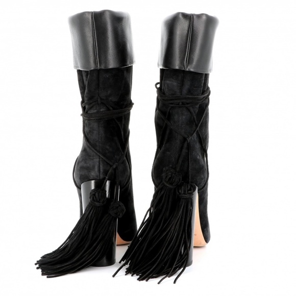 Saint Laurent Paris Black Suede ankle Boots with tassels NEW - Picture 3 of 11